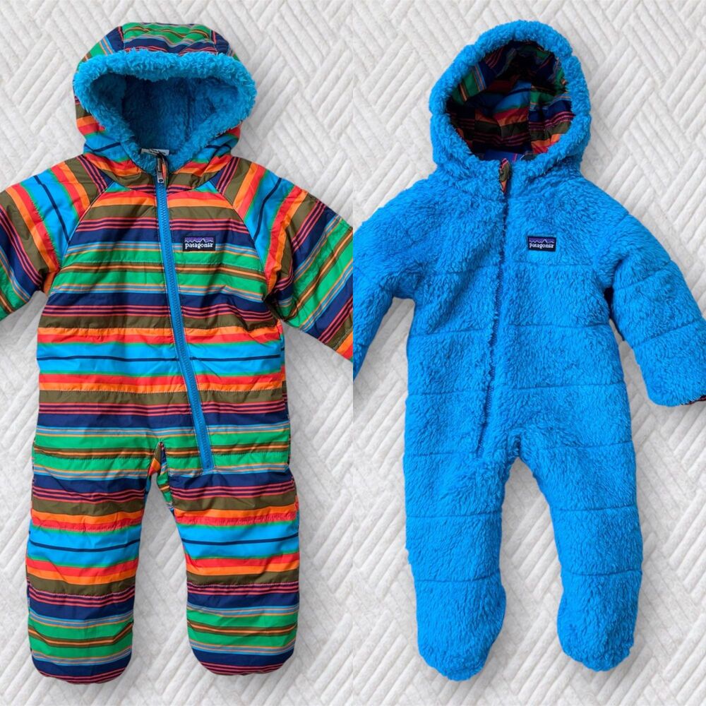 Patagonia Infant 3M Reversible Tribbles Bunting Snowsuit Turquoise Stripe NWT